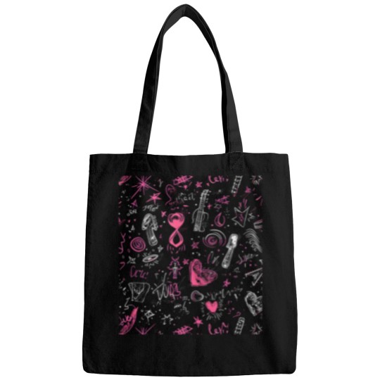 Discover Emo Rpg Pattern Dark Gray Deep Pink  Black With Heart Guitar Pick Stars  Script Bags
