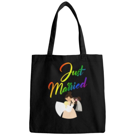Discover Just Married Double Bride Lesbian Couple Rainbow Bags