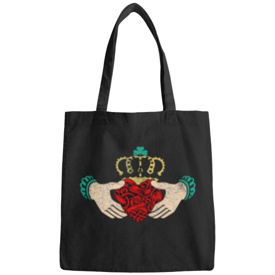 Discover Irish Claddagh Ring loves Loyalty Friendship Celtic patterns distresseds Bags