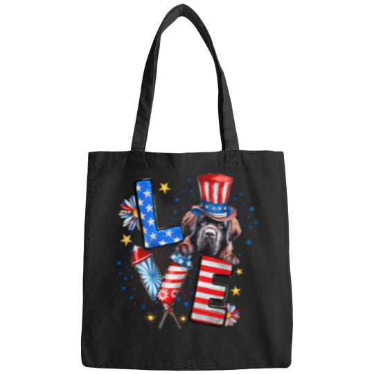 Discover Love Newfoundland Dog American Flag 4Th Of July T-Shirt Bags