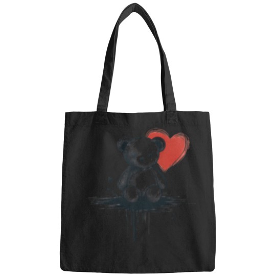 Discover Cute Teddy Bear With Hearts (Ink Design) (4) Bags