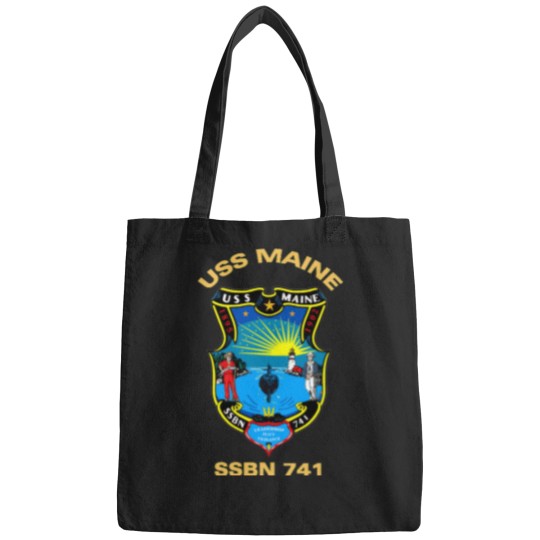 Discover USS Maine (SSBN-741) Crest For Dark Colors   T-Shirt Bags
