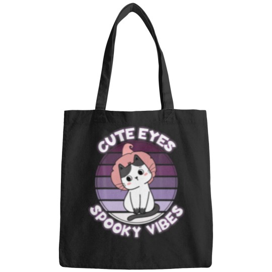 Discover Funny Cute Eyes Spooky Vibes Kawaii Cat Halloween Costume   T-Shirt Bags