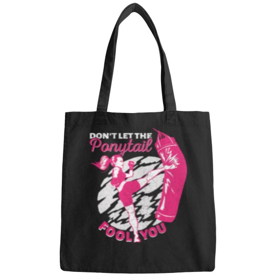 Discover Funny Horse Womens Kickboxing Girl Muay Thai Dont Let The Ponytail Fool You Bags