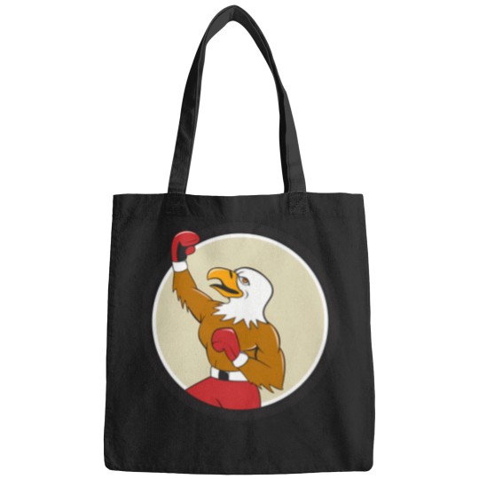 Discover Bald Eagle Boxer Pumping Fist Circle Cartoon T-Shirt Bags