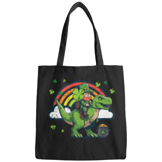 Discover Kids-St-Patricks-Day-Leprechaun-On-Dino-Saint-Pattys-Toddler-Boys-T-Shirt Bags