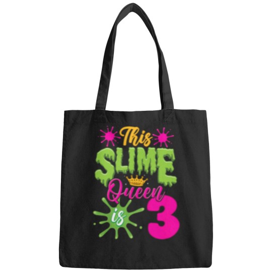 Discover Kids-This-Slime-Queen-Is-3-Slime-3Rd-Birthday-T-Shirt Bags