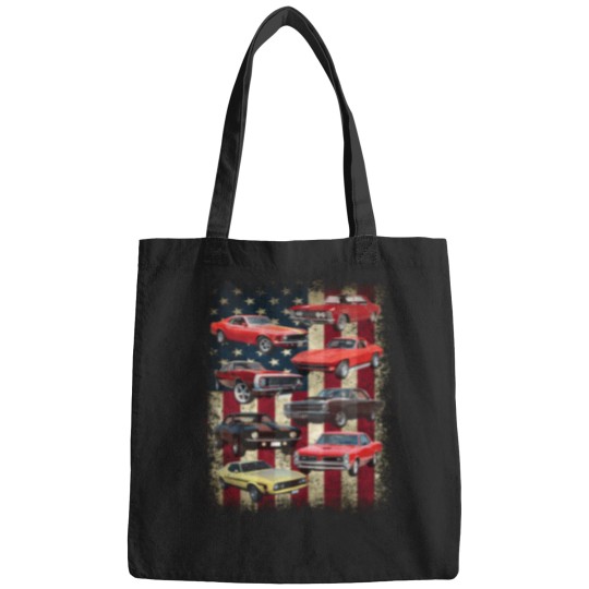 Discover Vintage Classic Muscle Car Retro American Flag Patriotic Bags