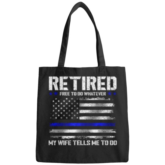 Discover Retired-Police-Officer-Shirt-Funny-Retired-Thin-Blue-Line-T-Shirt Bags