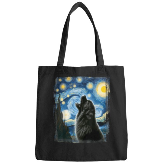 Discover Newfoundland-Dog-Artistic-Van-Gogh-Starry-Night-Newfoundland-T-Shirt Bags