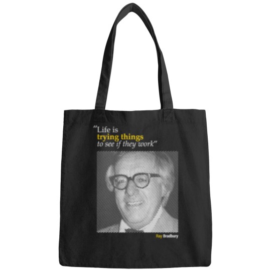 Discover Ray-Bradbury'S-Portrait-With-A-Creativity-Quote-(Inverse)---Copy T-Shirt Bags