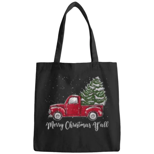 Discover Red-Truck-Christmas-Shirt---Merry-Christmas-Yall-T-Shirt Bags