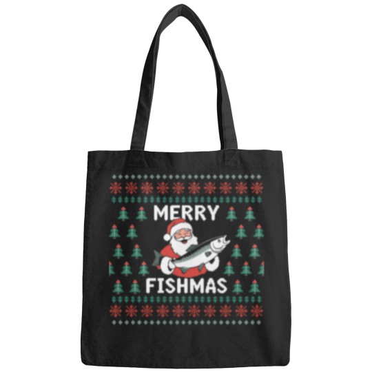 Discover Fisherman-Funny-Christmas-Pajama-Merry-Fishmas-Ugly-Fishing-Active-T-Shirt Bags