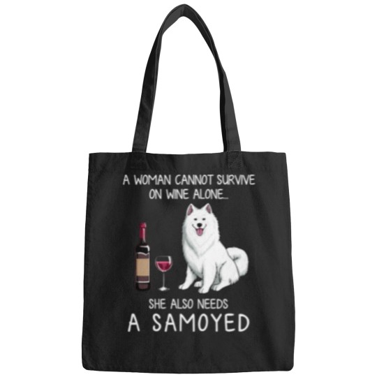 Discover Samoyed and wine Funny dog Bags