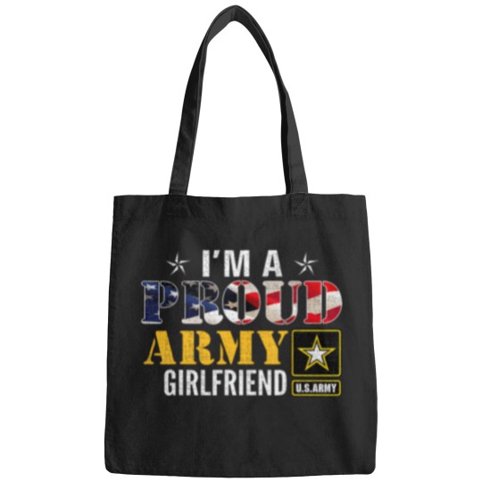Discover I'M-A-Proud-Army-Girlfriend-American-Flag-Military-Veteran-T-Shirt Bags