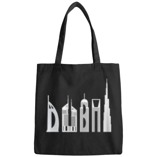 Discover Dubai Skyline Famous Buildings Typography Bags