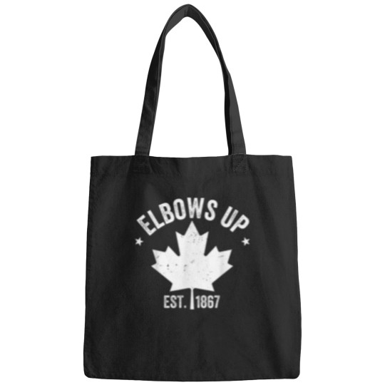 Discover Elbows Up Canada East 1867 Proud Canadian Independence Red Tee - Elbows Up Canada Est 1867 Cana Bags
