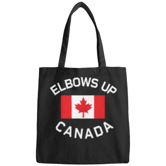 Discover Elbows Up Buy Canadian Logo  with Canadian flags Bags