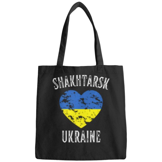 Discover Ukraine Flag Heart Shakhtarsk City Bags