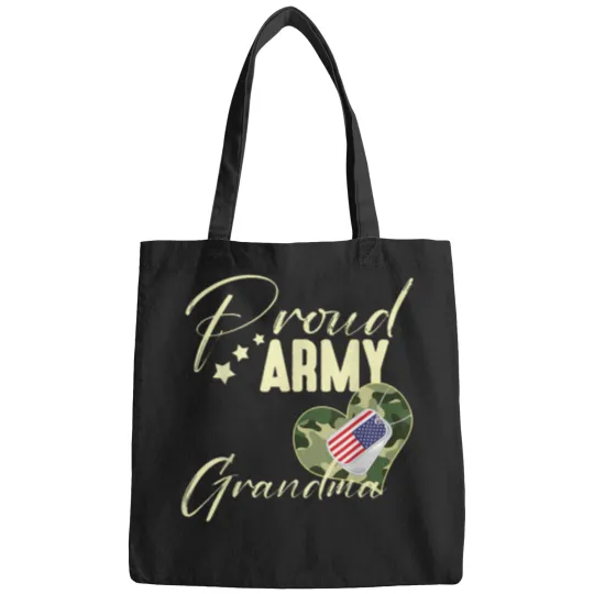 Discover Proud-Army-Grandma-Camouflage-Dog-Tag-Usa-American-Flag-T-Shirt Bags