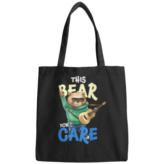 Discover this bear dont care funny guitar player Bags