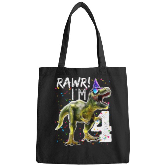 Discover Kids-Rawr-I'M-4-4Th-Birthday-T-Rex-Dinosaur-Party-Gift-For-Boys-T-Shirt Bags