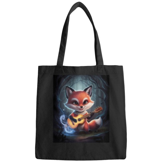 Discover Fox Portrait playing guitar musical character fantasy whimsical Bags