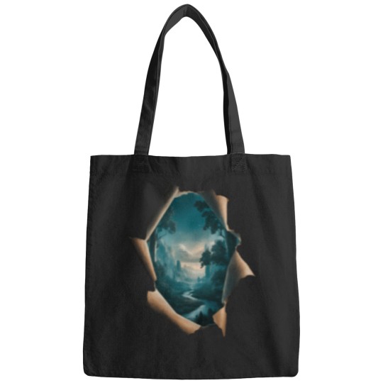 Discover Forest-Scene-That-Peeks-Through-Rip--Ped T-Shirt Bags