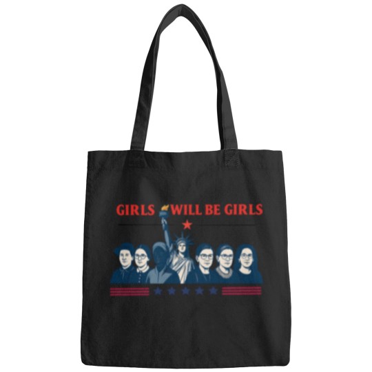Discover Girls Will be Girls Comfort Colors Bags, Patriotic Feminist 4th of July Bags