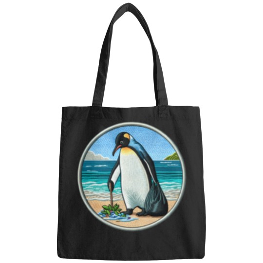 Discover Beach Cleanup Penguin Embroidery-Style Ocean Advocate Bags