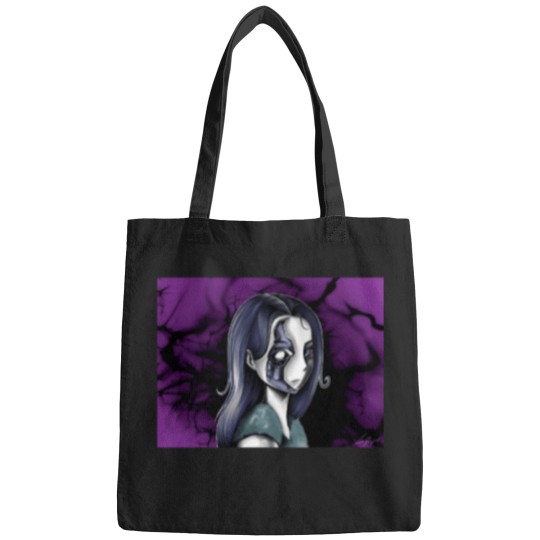 Discover 7509-Dark-And-Mystical-Illustration-Of-An-Anime-Style-Woman-Long-T-Sh Bags
