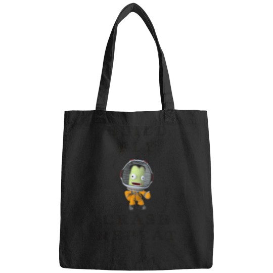 Discover Build-Fly-Crash-Repeat--Kerbal-Space-Program--Kerbals--Kids-Cartoon T-Shirt Bags