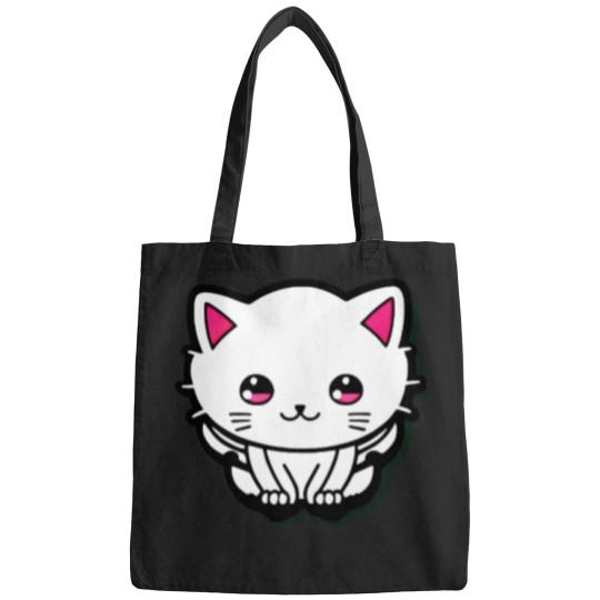 Discover Cute-White-Cat-Sparkling-Pink-Eyes-Active-T-Shirt Bags