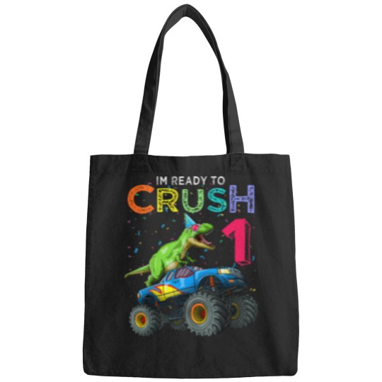 Discover Dinosaur-T-Rex-Monster-Truck-1St-Birthday-1-Yr-Old-Bday-Gift-T-Shirt Bags