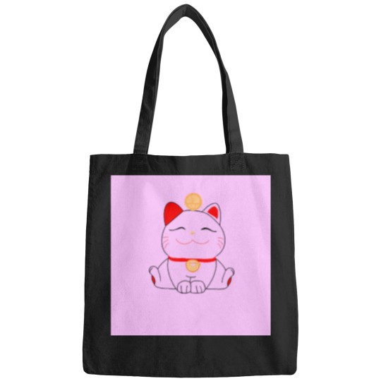 Discover Good-Luck-Maneki-Neko-Cat-On-Pink T-Shirt Bags