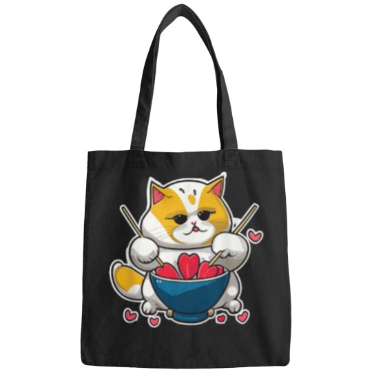 Discover Anime Cat Eating Ramen Noodles With Hearts Valen Bags