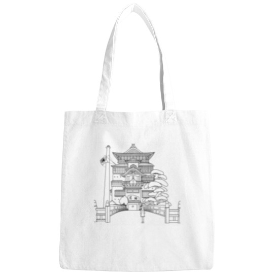Discover Spirited Away Bathhouse with Chihiro but a simple line drawing Classic Bags