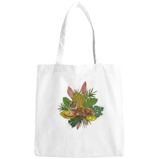 Discover Tigers and Jungless Leaves Digital Artwork Bags