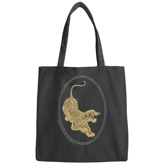 Discover Jerry Garcia Bags- Tiger Guitar emblem, Gold metallic ink on a Black Bags