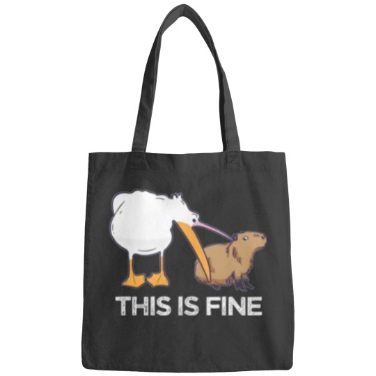 Discover This is fine Meme funny Capybara dog Pelican Nihilism Joke Bags