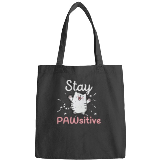 Discover Stay Pawsitive - Funny Cute Cat Pun Bags