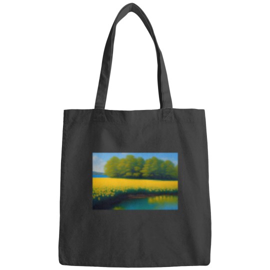 Discover Yellow springtime daffodils by the blue woods stream and coastal salt New Engl and floral landscape n Bags