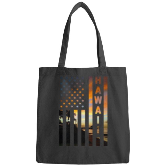 Discover Hawaii Sunset American Flag Honolulu Hawaiian Island Bags