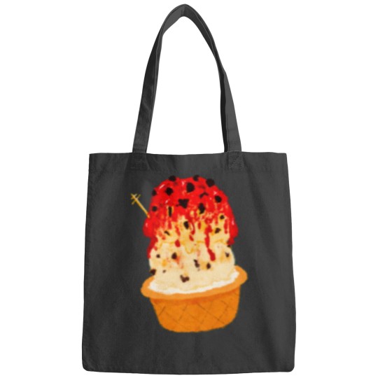 Discover 3 SCOOP ICECREAM TOPPED WITH STRAWBERRY SYRUP IN A WAFFLE CONE CUP Active Bags