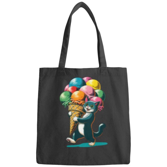 Discover A cat with a large, colorful ice cream Bags