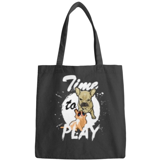Discover TIME TO PLAY cute annoying puppy dog unhappy cat (light) Bags