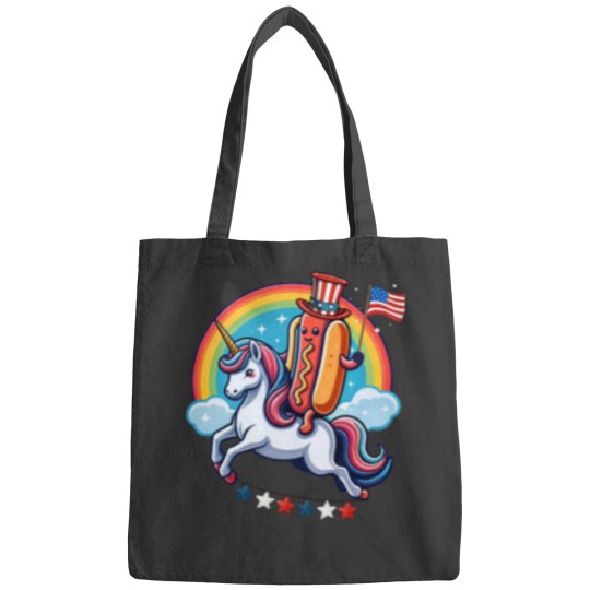 Discover Patriotic Hotdog Riding Unicorns 4th Of July American Flag Bags
