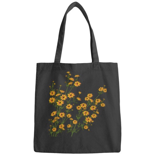 Discover yellow flowers, Seamless hand drawn pattern with yellow flowers on black background. Classic Bags