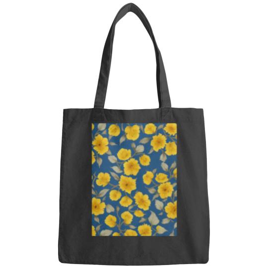 Discover yellow flowers blue background Graphic Bags