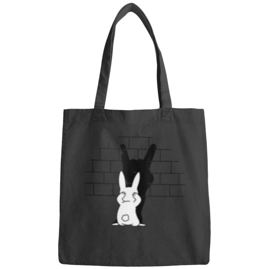 Discover Rabbit Hand Shadow Art Shirt Funny Rock and Roll Bunny Bags